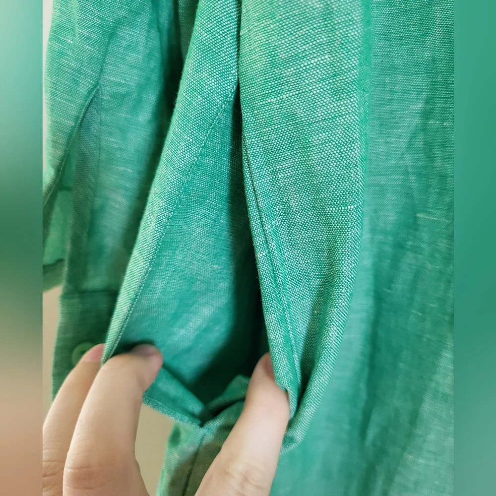 NWT Pomander Place Tuckernuck Sea Green Lydell Maxi Shirt Dress - Size M, Linen - Picture 3 of 6